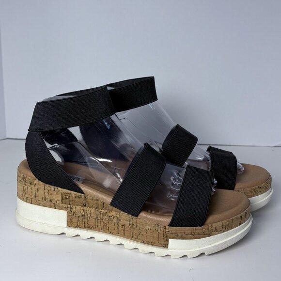 Steve Madden Black Bandi Platform Wedge Strappy Cork Sandal Size 8.5 Casual Boho - Picture 7 of 10